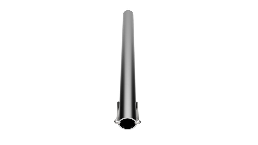Top Overflow Pipe - Grainfather fra Grainfather er et rett, sylindrisk metallrør fra en bryggemaskin, her sett fra den ene enden mot en hvit bakgrunn.
