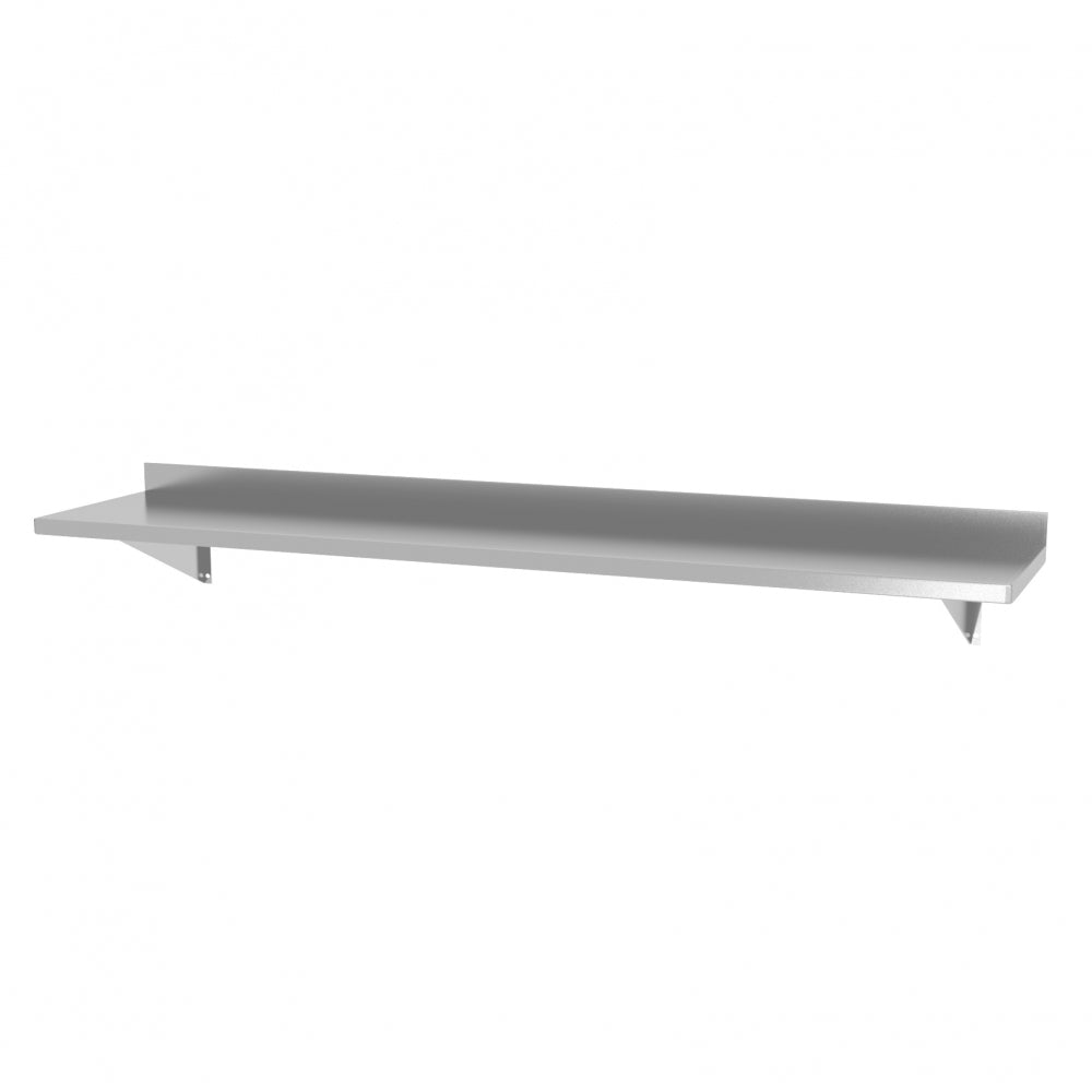 Vegghylle av rustfritt stål fra Hendi, 1200 x 300 x 250 mm, næringsmiddelgodkjent for trygg oppbevaring. Leveres med lett hevet bakkant og to solide støttebraketter for veggmontering.