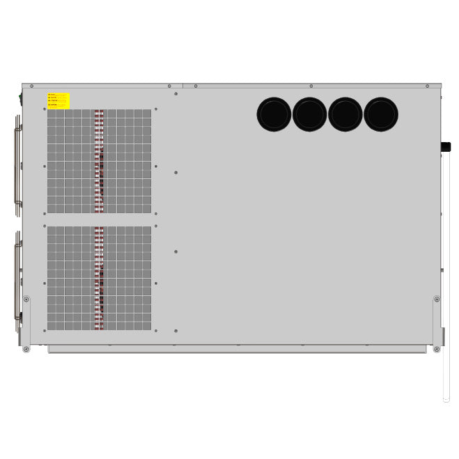 Oversiktsbilde av Lindr AS-450 Ultimate Green Line HVAC-enhet, med to ventilasjonsrister og fire sirkulære kanalåpninger; kompatibel med kjølesystemoppsett. Merkevare: Lindr.
