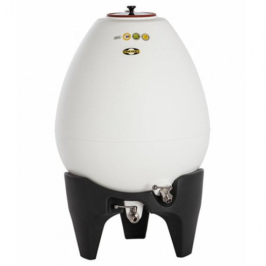 Speidel Fermentegg 250 Liter, et hvitt, eggformet gjæringskar med kuleventiler fra Speidel, er ideelt for gjæring av vin, øl eller cider.