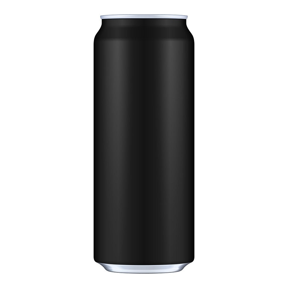 En Canpack 500 ml ølboks sort - 24 stk vises: en enkel, høy, svart boks med sølvfarget topp og bunn, mot en hvit bakgrunn.
