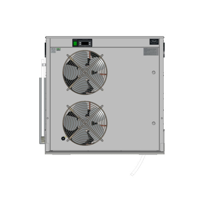 Frontbilde av Lindr AS-450 Ultimate Green Line (Bestillingsvare) fra Lindr, med to store vifter, digitalt display, grønn strømknapp og ventilasjonsgitter for optimal kjølesystemytelse.