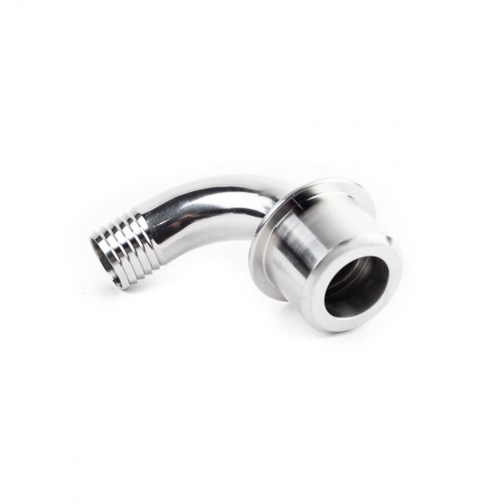 Brewtools Resirk. Armaturet er et 19 mm rustfritt stålrør med en gjenget ende og en bred flens, levert uten pakning, vist på hvit bakgrunn.