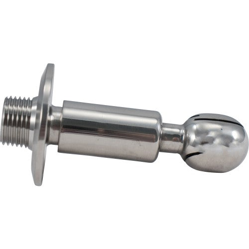 Brewshop CIP Roterende Vaskeball 1,5" TC x 1/2" NPT er ideell for rengjøring av tanker eller kar i industrielle miljøer, og har en roterende design for effektiv nedvasking. Laget av rustfritt stål 304 med gjenget ende og avrundet dyse.