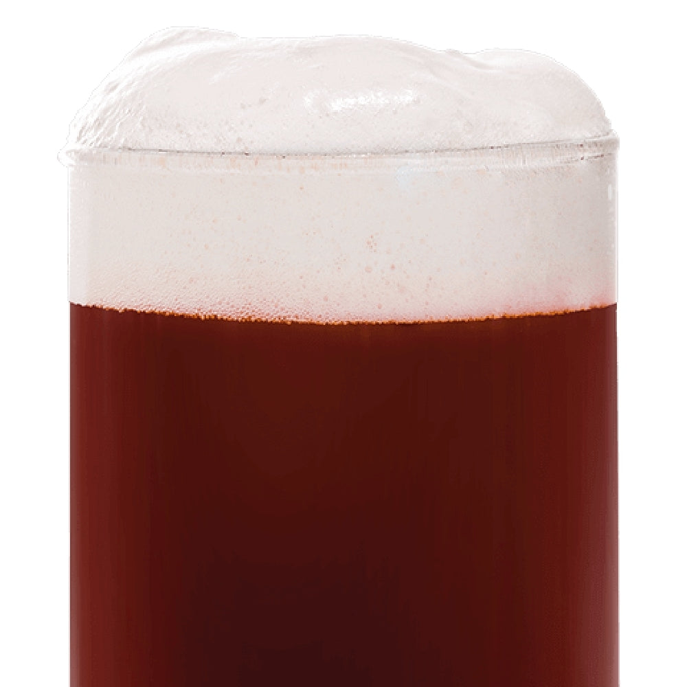 I glasset finner du en mørk rødbrun drink, laget med BEST Caramel Amber (61-80 EBC) 100G fra Bestmalz, toppet med et tykt, hvitt skum.
