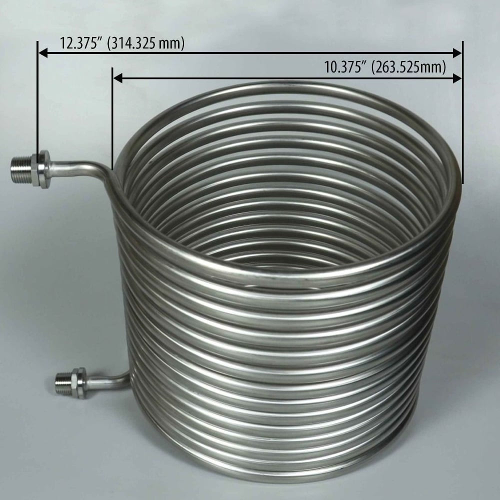 Blichmann HERMS Coil Large er et kveilet metallrør med to koblinger, som måler 314,3 mm i diameter og 263,5 mm i høyden - perfekt for ditt Heat Exchange Recirculating Mash System.