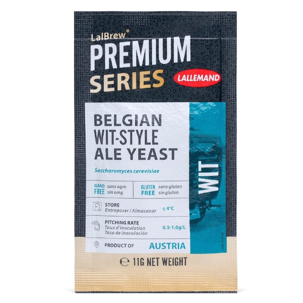 Lallemand LalBrew Wit 11g - en GMO-fri, glutenfri gjær fra Østerrike - perfekt for brygging av Hefeweizen eller belgisk Wit. Inkluderer instruksjoner for pitching.