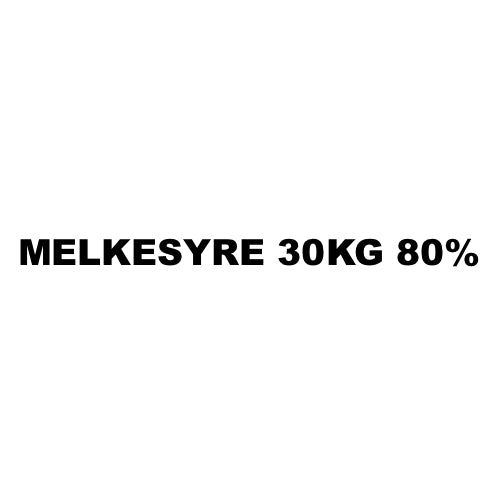 Bildet viser "Melkesyre 30kg 80% - Galacid Excel 80" med fete, svarte bokstaver på hvit bakgrunn, som representerer IMCD-merket, slik man vanligvis ser det på spesifikasjoner eller sikkerhetsdatablad for kjemiske produkter.