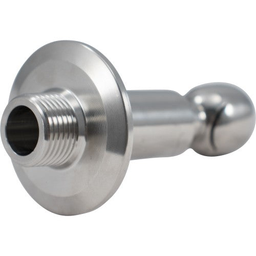 Brewshop CIP Roterende Vaskeball 1,5" TC x 1/2" NPT er laget av rustfritt stål 304, med en gjenget ende og avrundet spiss, ideell som industriarmatur eller kobling.