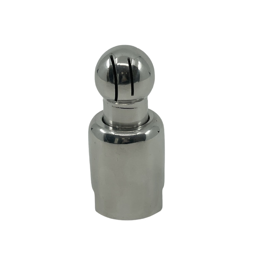 Brewshop CIP vaskeball roterende - 1/2" BSP hunn har en slitesterk konstruksjon i rustfritt stål 304, med en glatt sylindrisk base og en rund, slisset topp for effektiv rengjøring.