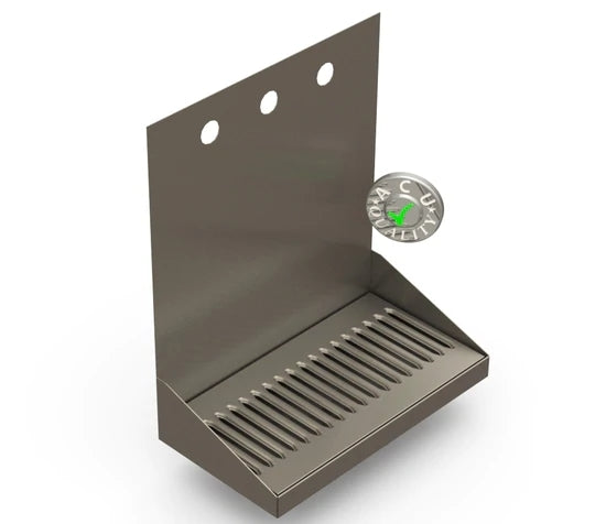 ACU Precision Sheet Metal Wall Mount Drip Tray - Hull for 3 kraner har tre monteringshull og en slisset rist for drenering - perfekt for tappekraner.