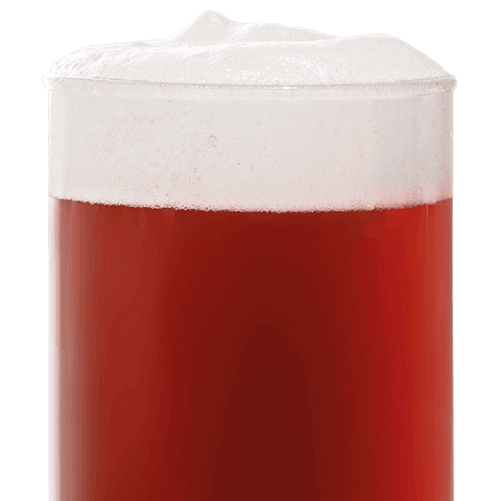 Nærbilde av et glass fylt med rødfarget øl, brygget med BEST Red X Malt (28-32 EBC) 100G fra Bestmalz, toppet av et hvitt skumlag.