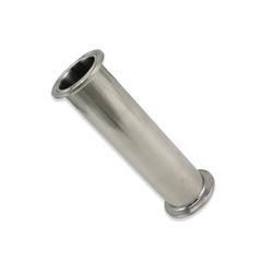 Brewshop 1,5" Tri-Clamp Extension Tube 6" - 38 mm rør er laget av rustfritt stål 304, har flenser i begge ender og er avbildet diagonalt på hvit bakgrunn.