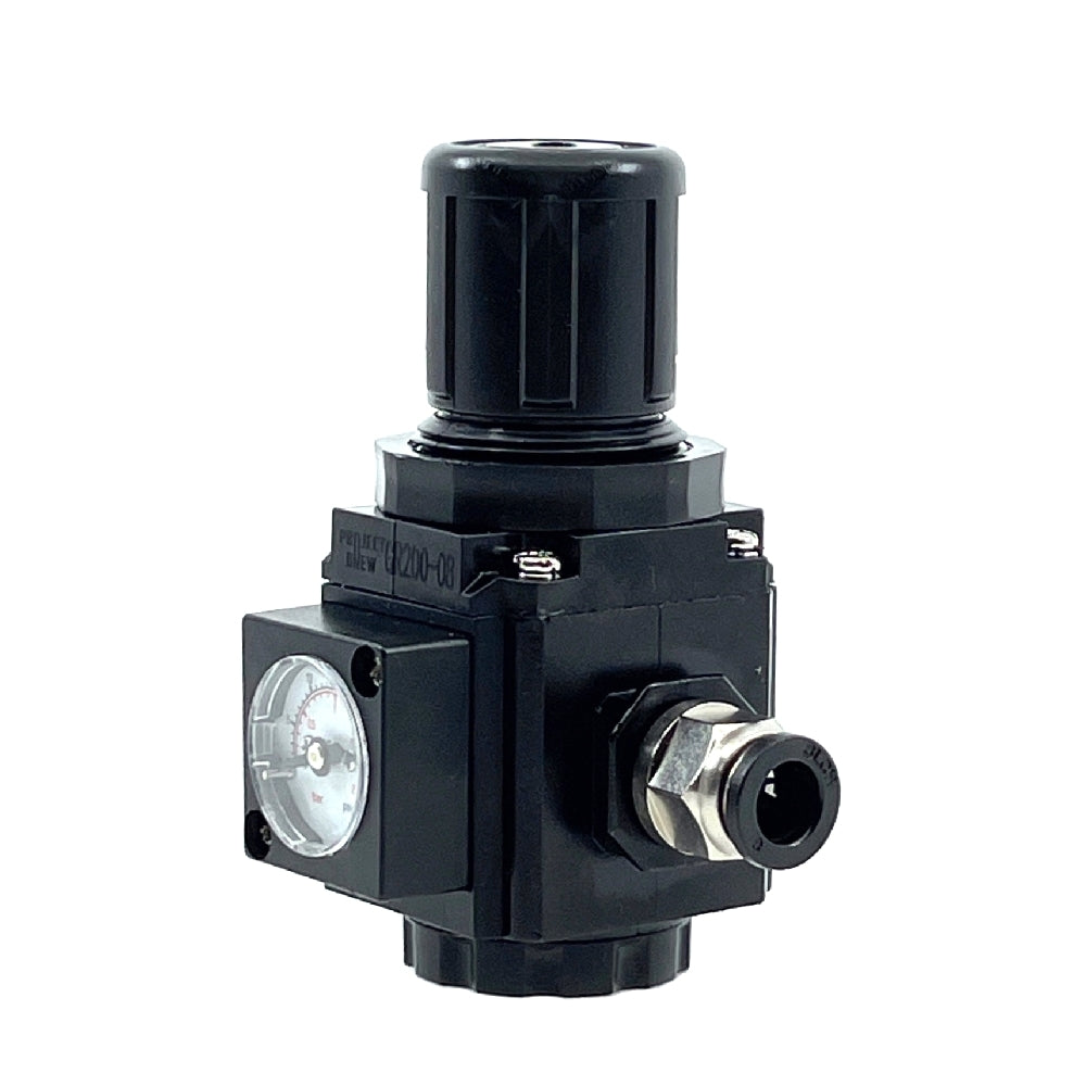 Project Brew Inline CO2 Regulator 0-2 bar fra Project Brew har en måler, justeringsknott og gjengede metallfittings - ideell som sekundærregulator for presis trykkontroll i hjemmebryggingsoppsett.