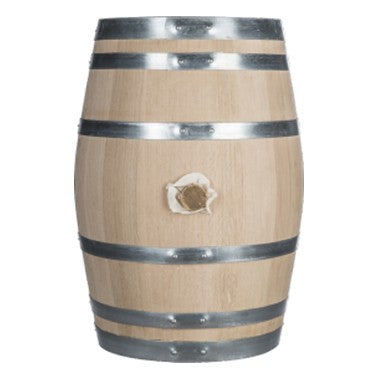 Eikefat 55L - French Oak Medium Toast fra Tonnellerie Allary, med metallbånd og korkhull, vises mot en hvit bakgrunn.