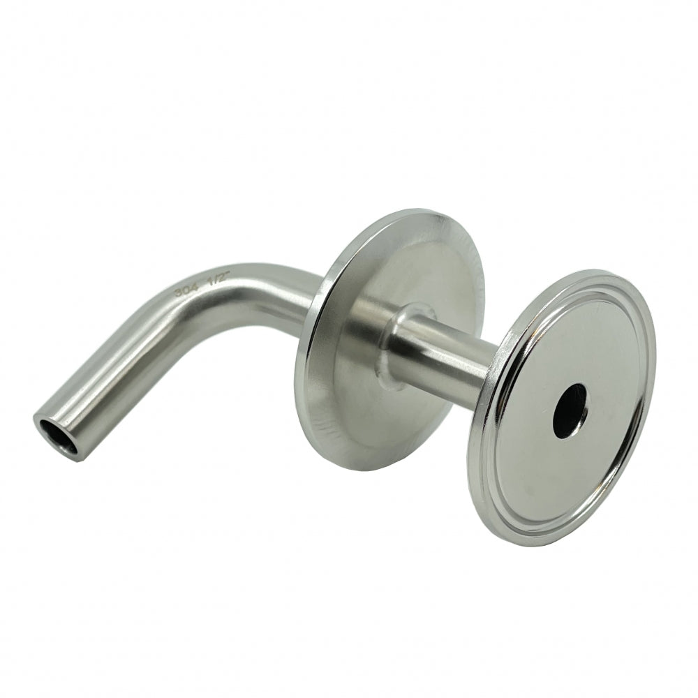 Brewshop 1,5" Tri-Clamp Dip Tube / Whirlpool Tube er laget av rustfritt stål 304 og har to sirkulære flenser og et sentralt hull for industriell eller sanitær bruk, med lang holdbarhet og korrosjonsbestandighet.