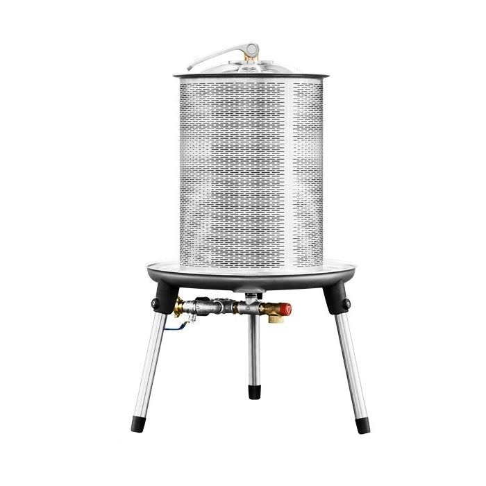 Speidel Hydropress 40L - Fruktpresse av rustfritt stål fra Speidel har en perforert kurv i rustfritt stål, håndtakslokk, ventilkontroller og tre robuste ben - perfekt for pressing av eplejuice.
