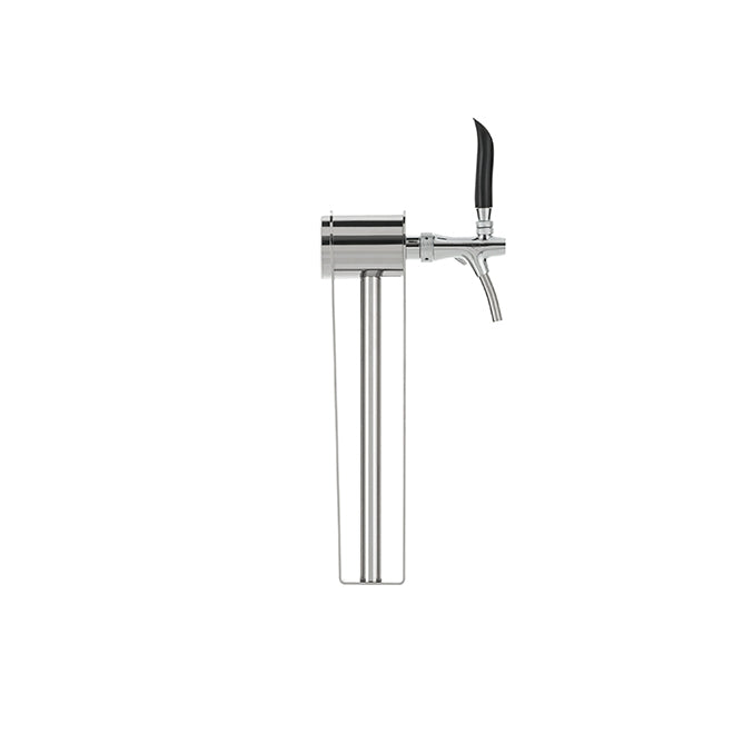 Lindr Naked Tower - Tappetårn by Lindr, laget av rustfritt stål med svart håndtak, vises isolert på en hvit bakgrunn i sideprofil.