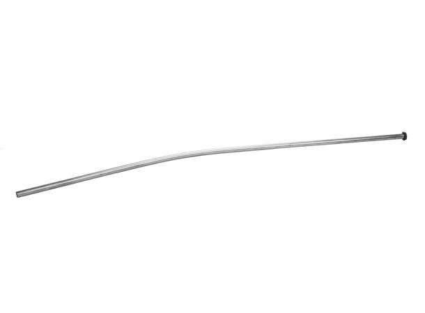 En enkel, svakt buet metallstang med en monteringsflens i den ene enden, identifisert som "Stigerør til 9L Corneliusfat - AEB" av AEB, isolert på hvit bakgrunn.