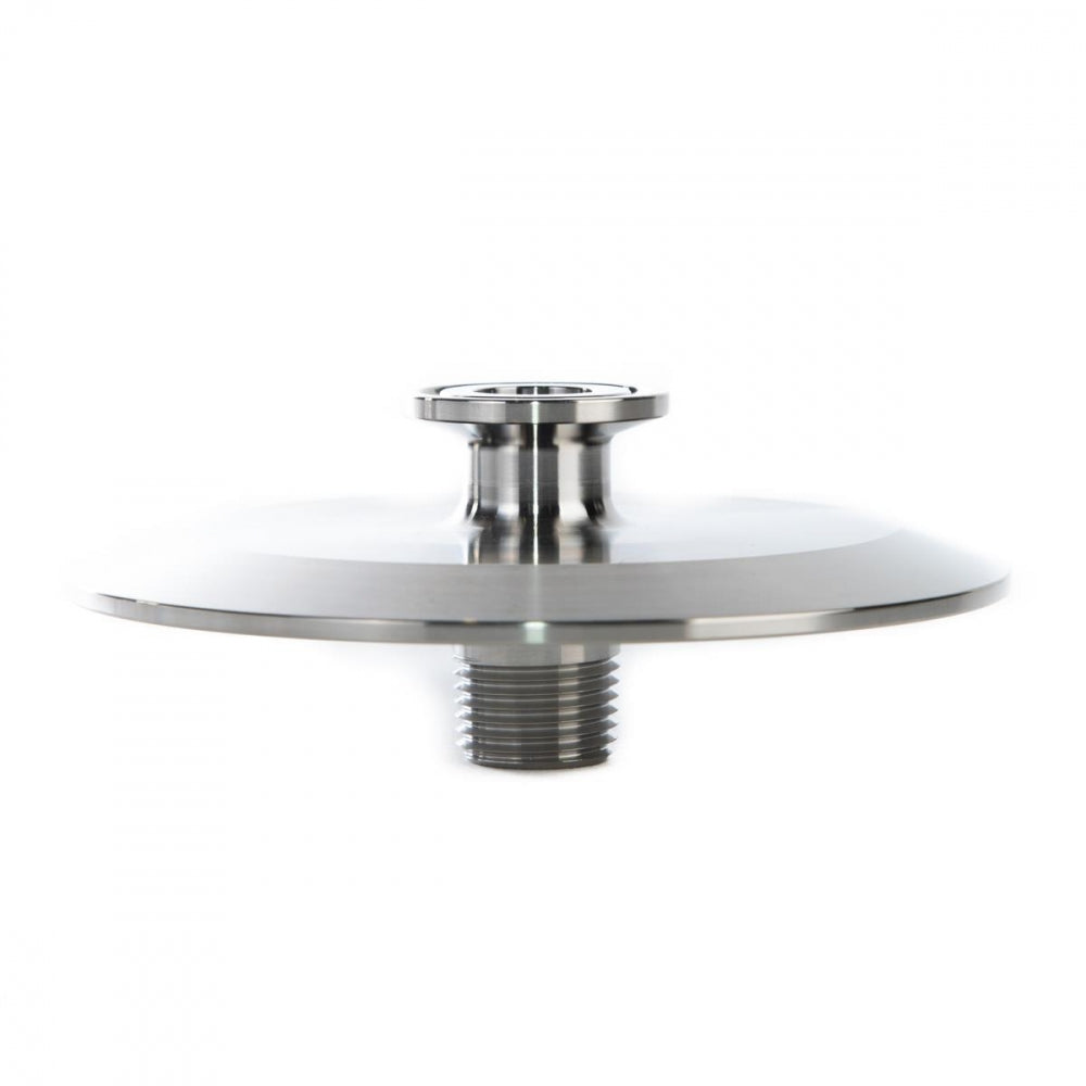 3" Tri-Clamp CIP-adapteren fra Brewtools, med en rund base i rustfritt stål, midtstamme og gjenget ende, er vist mot en hvit bakgrunn.