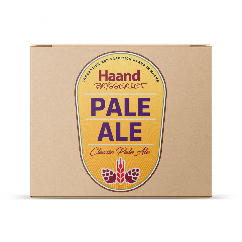 En merket eske, perfekt for hjemmebryggingfans - ideell til oppbevaring av Brewshop Haandbryggeriet Pale Ale - allgrain ølsett.