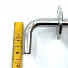 Brewshop 1,5" Tri-Clamp Dip Tube / Whirlpool Tube, laget av rustfritt stål 304 med flens og 90° bøy, er vist ved siden av en gul linjal for å markere lengde og diameter.