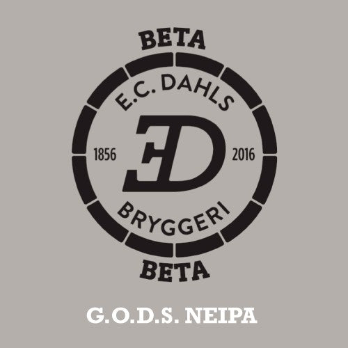 Brewshop E.C. Dahls G.O.D.S. NEIPA - allgrain ølsett: Logo med BETA, årstall 1856 og 2016, samt ølnavnet-perfekt for hjemmebrygging med vårt NEIPA allgrain ølsett.