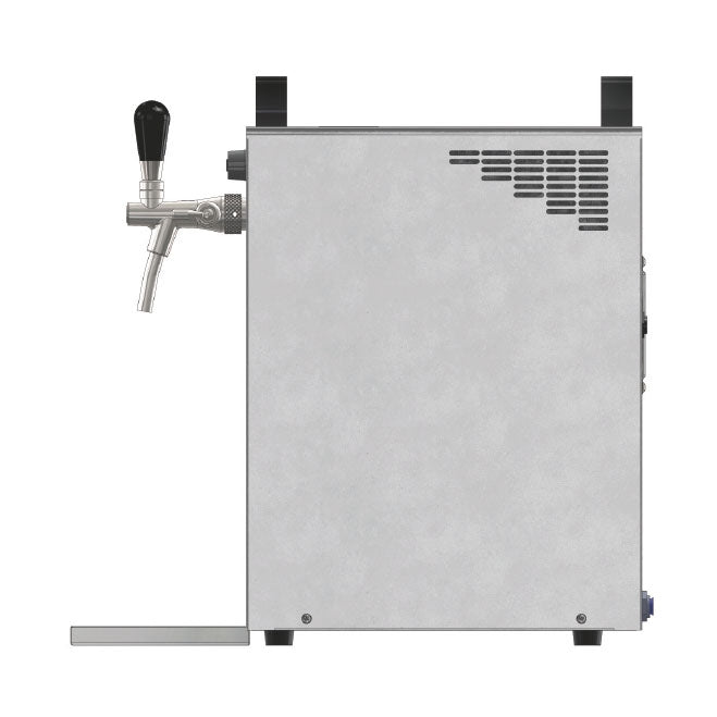 Lindr KONTAKT 40 NEW Green Line uten kompressor-fatølsdispenser fra Lindr sett fra siden, med svart tappehåndtak og ventilasjonsgitter øverst til høyre.