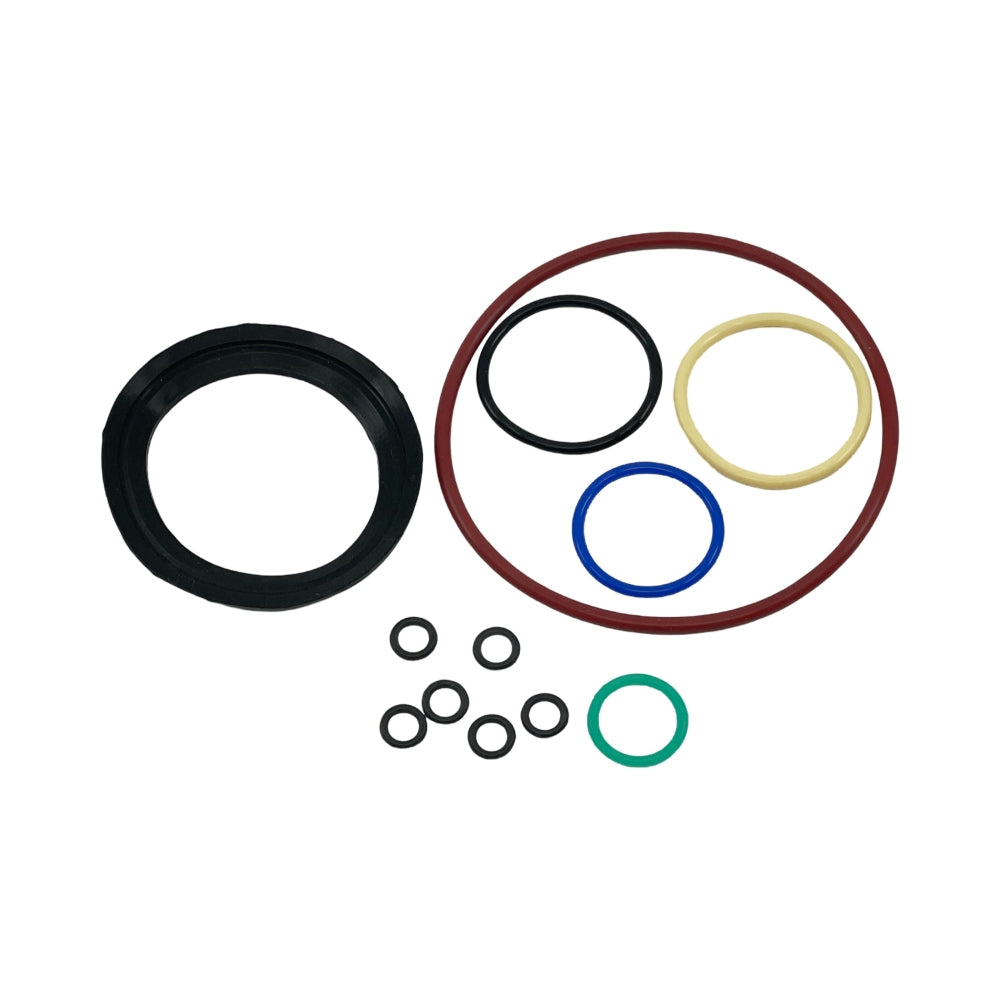 Apollo Unitank Seal Kit fra Keg King består av ulike O-ringer i gummi og plast i flere størrelser og farger, plassert på en hvit bakgrunn.