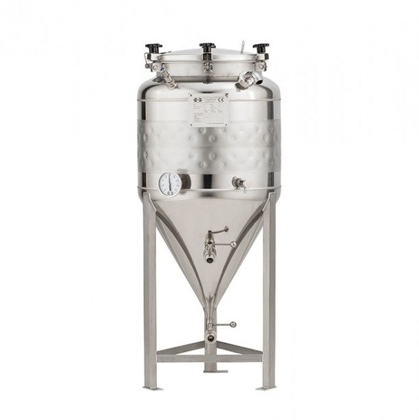 Speidel FD-1.2B-ZKG 120L er en konisk trykktank i rustfritt stål (1,2 bar) med manometer og ventiler, perfekt for brygging eller fermenteringsprosesser. (Bestillingsvare) Brand: Speidel.