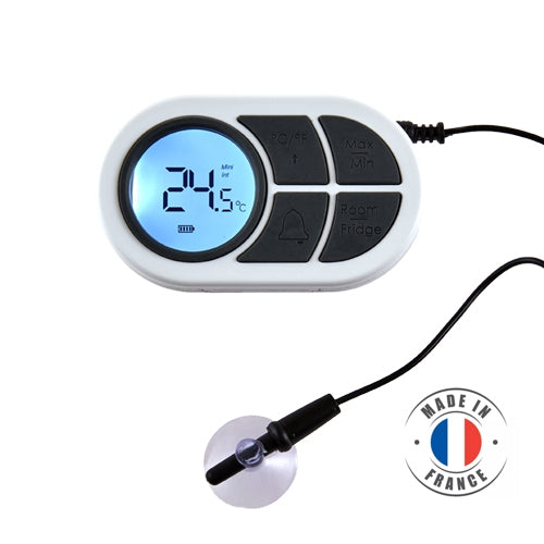 N°8 - HACCP digitalt termometer fra Alla France med display som viser 24,1°C, kontrollknapper, tilkoblet probe og Made in France-merke. Perfekt for kjøleskap eller fryser.