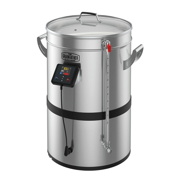 Grainfather G40 er en helautomatisk bryggemaskin i rustfritt stål med trådløs WIFI-styring, digitalt temperaturkontrollpanel, termometer, håndtak og lokk fra Grainfather.