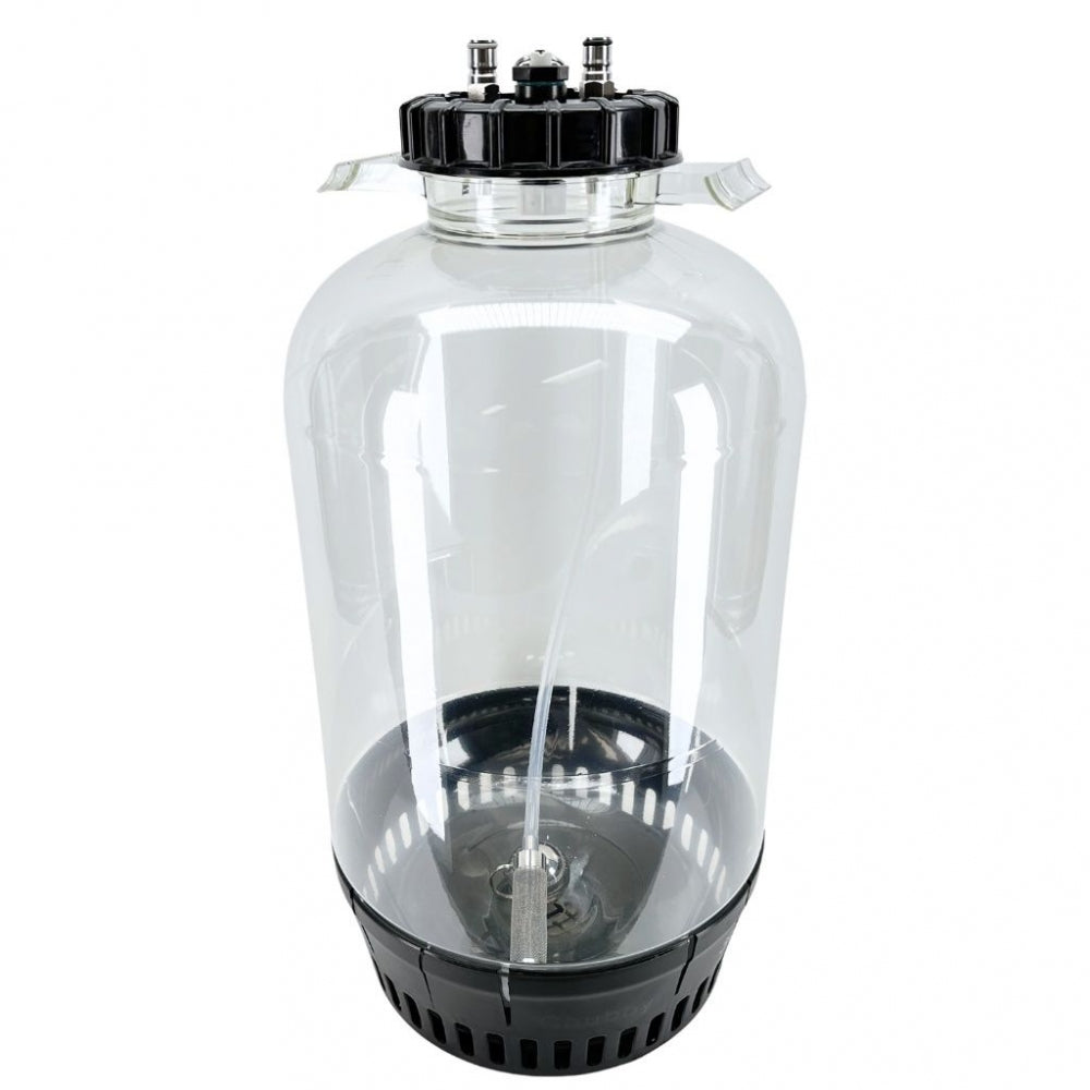 Chubby Apollo 30L Trykktank & Keg fra Keg King er en kompakt, gjennomsiktig plastfermenter med svart lokk - ideell for hjemmebrygging.