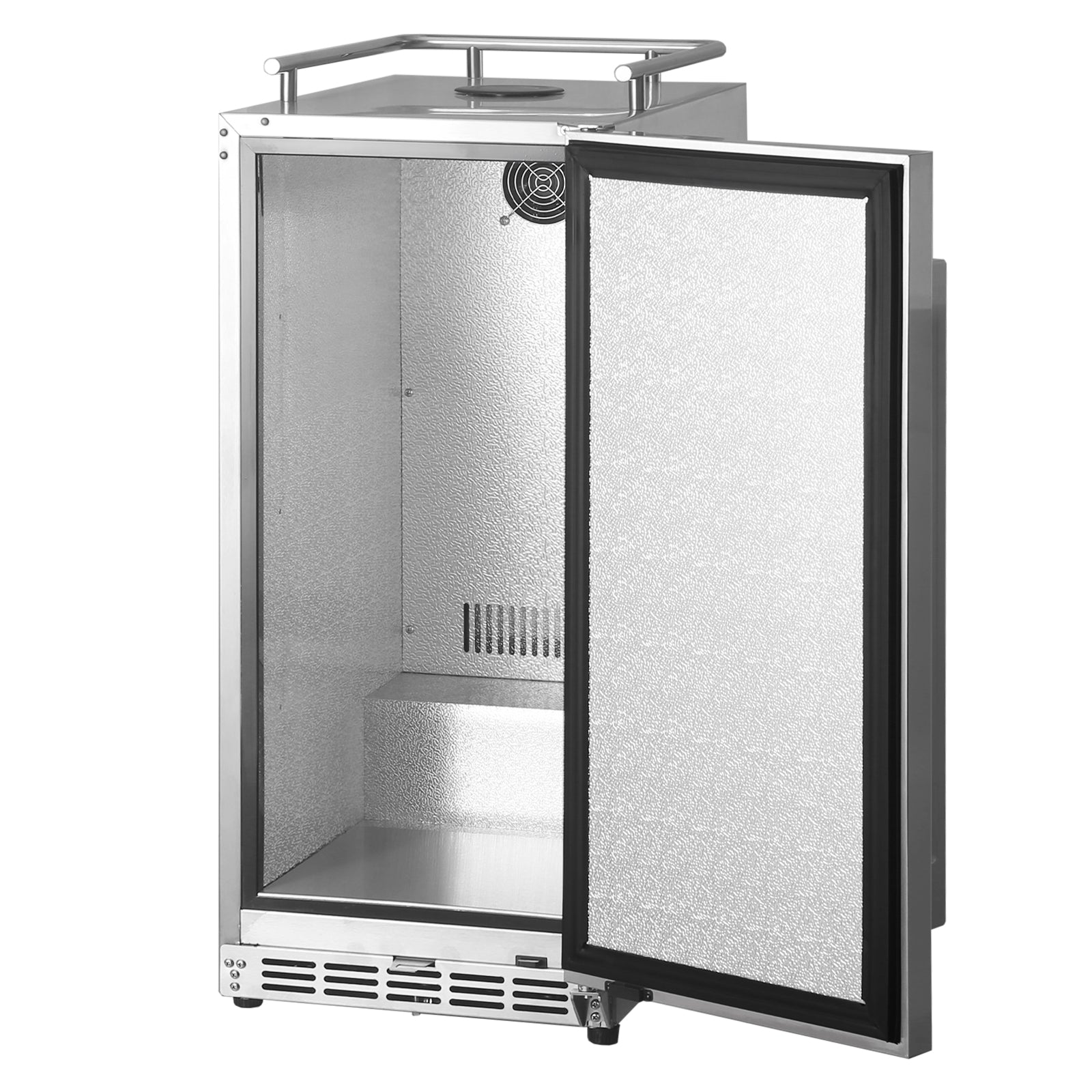HCK Kegerator Slim Line 15" - Kun kjøleskap er et rustfritt stål kommersielt kjøleskap med åpen dør, tomt interiør og innebygd ventilasjon - ideelt som en slim line kegerator.