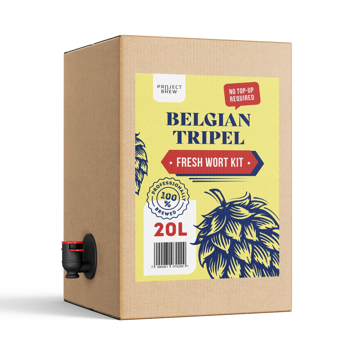 Brewshop Simply Brew - Komplett startsett med Belgian Tripel 20L Fresh Wort Kit har en fargerik eske med tappekran, ideell for ølbrygging hjemme og for å lage autentisk belgisk tripel hjemme.