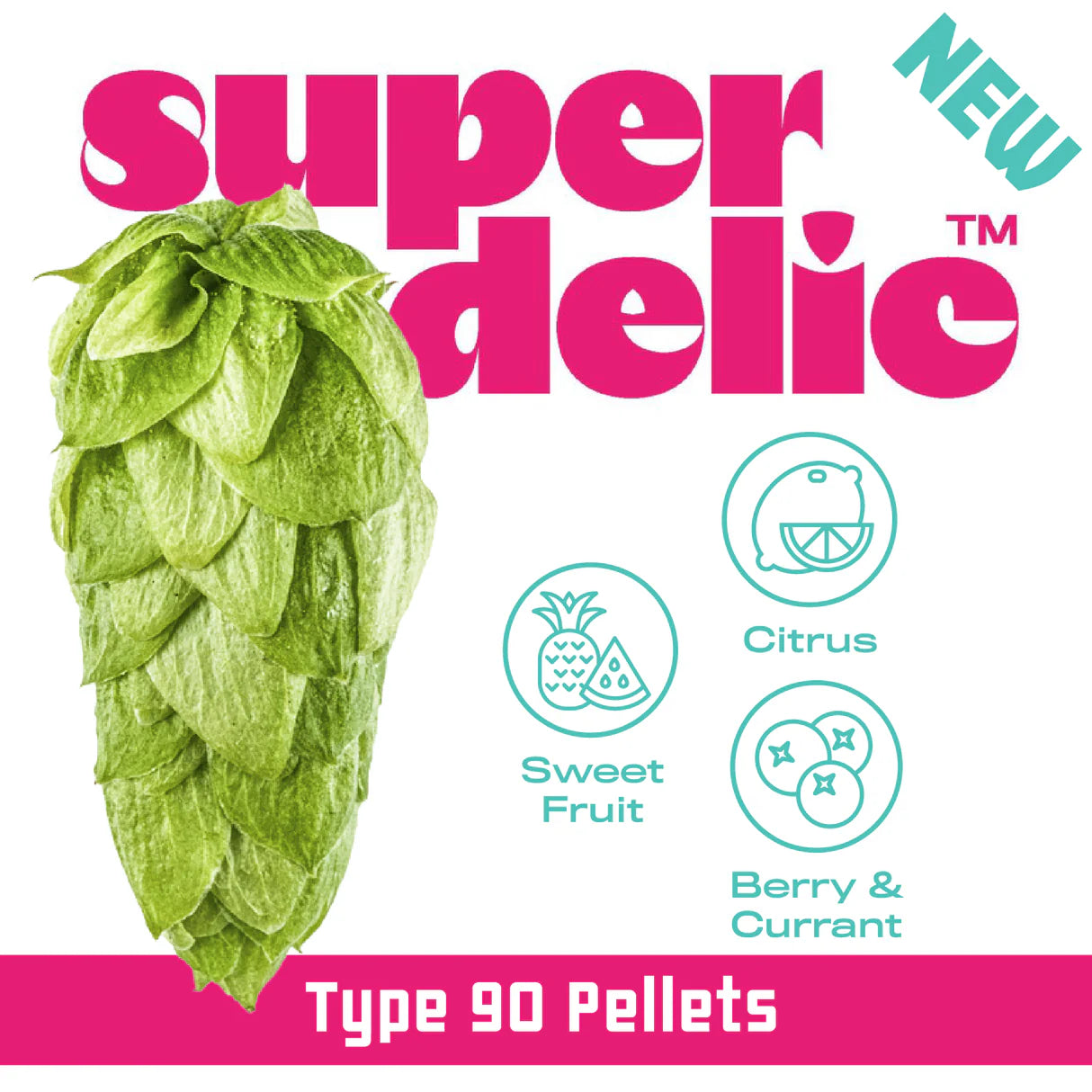 A green plant with blue and pink text, inspired by the vibrant hues of Superdelic 100G Humle Pellets (10,1%) 2024—a unique New Zealand aroma hop ideal for hazy NEIPA enthusiasts.