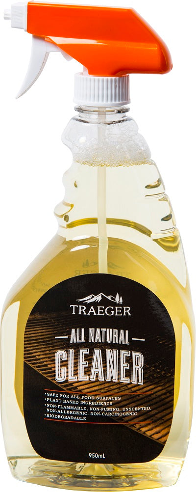 Traeger All Natural Cleaner 950 ml - Grillrens er et miljøvennlig, biologisk nedbrytbart rengjøringsmiddel som er tøft mot fett og perfekt for rengjøring av grillen din. Leveres med sugerør for enkel påføring.