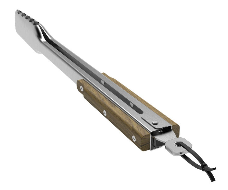 Traeger BBQ Tongs - Teak har en kropp i rustfritt stål, håndtak i teak, låsemekanisme og opphengsløkke - perfekt for alle som liker grillverktøy fra Traeger.
