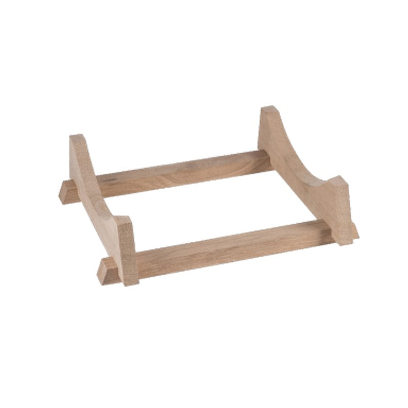 Et enkelt trestativ med fire ben og to buede sidestøtter, designet for å holde eller vise Tonnellerie Allary Eikefat 55L - French Oak Medium Toast horisontalt.