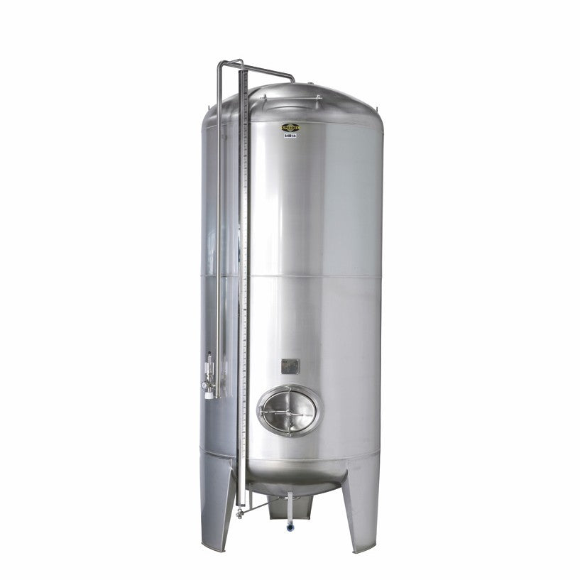 Speidel FS-MO-3B trykktank 280L-49000L: Sylindrisk tank i rustfritt stål med konisk bunn, tilgangsluke og tre ben; kompatibel med tilleggsutstyr for økt funksjonalitet. Merkevare: Speidel.