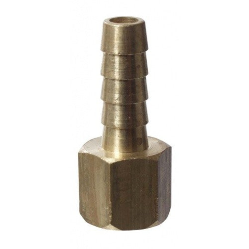 Brewshop Slangenippel 1/4" FPT x 5/16" har et konisk munnstykke i messing og en sekskantet mutterbase for sikker slangetilkobling og lang holdbarhet.