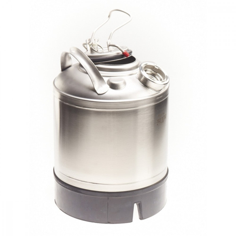 KeyKeg Vaskefat mini Jolly 9L fra KeyKeg har håndtak, trykkventil, åpen topp og svart plastbunn, kompatibel med Sankey S-systemet, vist på en hvit bakgrunn.