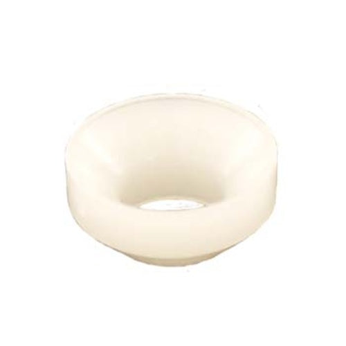 En 1/4" Nylon Flare Washer (pakning for MFL / FFL) fra Brewshop vises mot en hvit bakgrunn. Den glatte, hvite, smultringformede skiven ligner på produktbeskrivelsen.