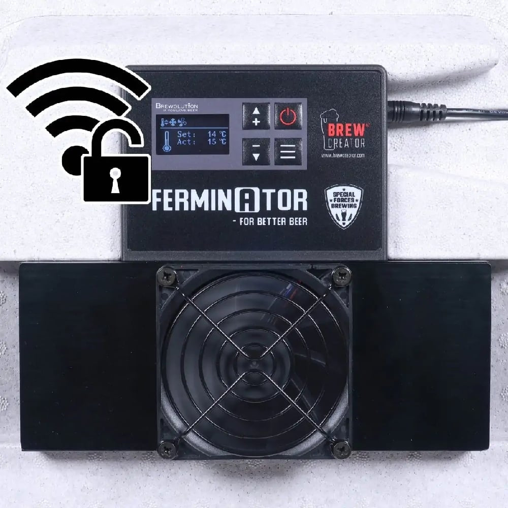 Oppgrader din Ferminator Basic med Brewolution Ferminator Basic til Connect Oppgradering: med display, kontrollknapper, vifteenhet og Wi-Fi-kompatibilitet - en ideell forbedring for avansert fermenteringskontroll.
