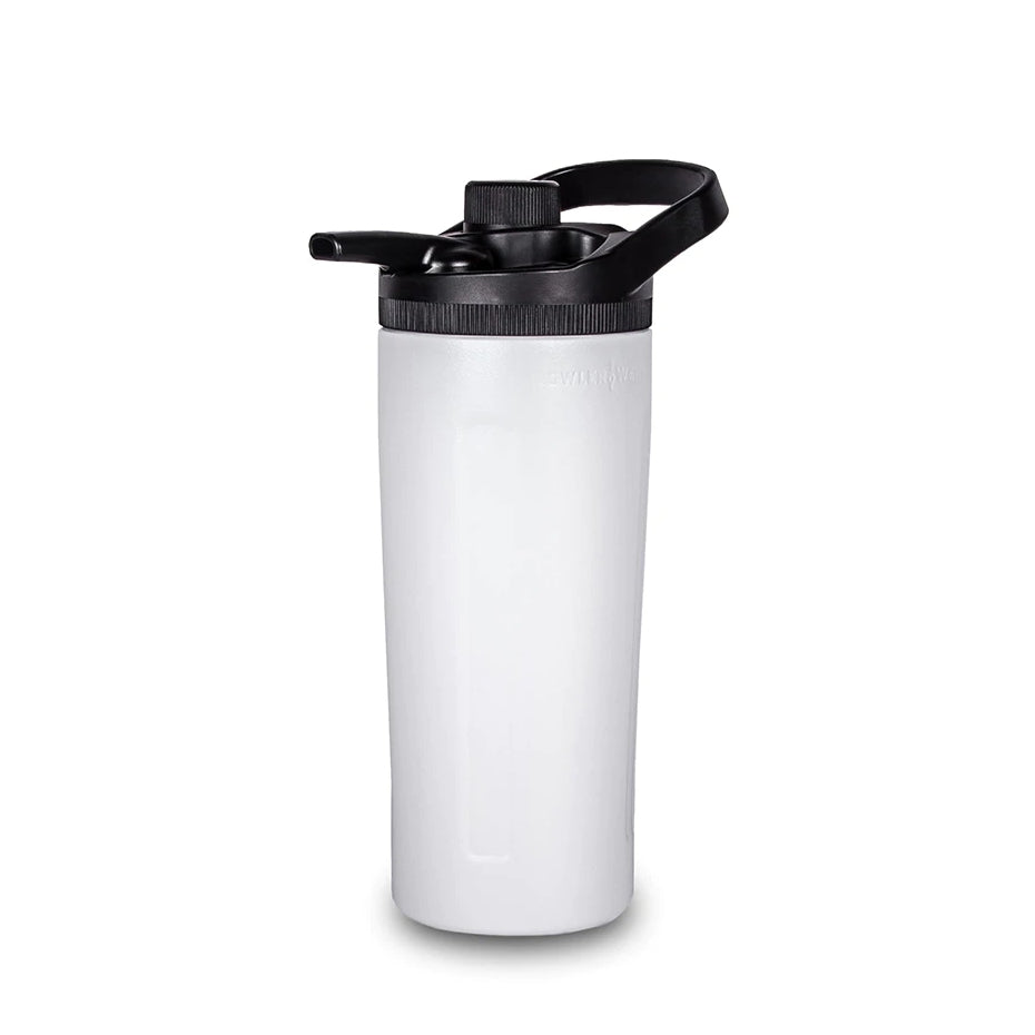 GrowlerWerks uKeg Twist 24 White (7 dl) har et svart lokk og bærehåndtak - ideelt for å holde hard selters nedkjølt når du er på farten, vist mot en vanlig hvit bakgrunn.