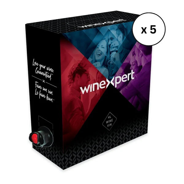 Handcraft Supplies 4L Bag in Box leveres med 5 poser og esker, med et stilig design og praktisk tut - ideelt for oppbevaring av vin.