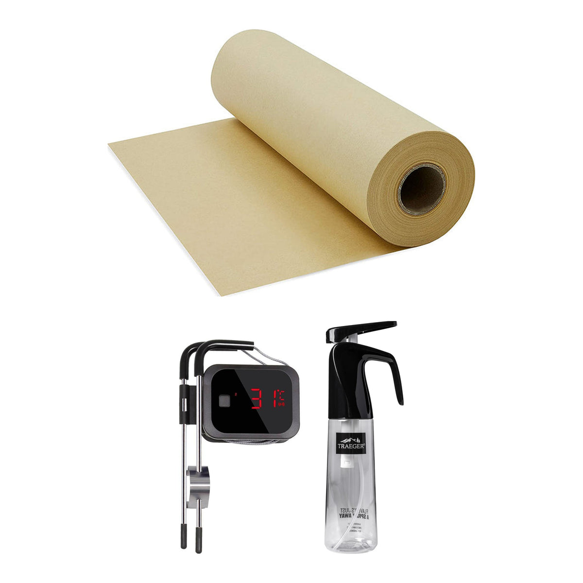 BBQ Equipment Bundle Brisket – BBQ Butcher Paper 53m, Inkbird IBT-2X meat thermometer and Traeger BBQ Spritzer