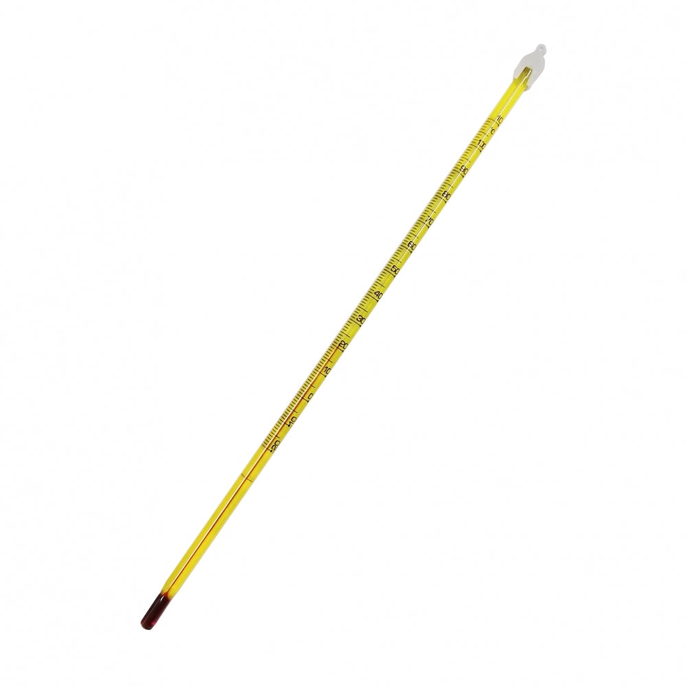 Termometer, analogt - Alla France fra Alla France har en gul glasskropp, svarte markeringer og en rød væskefylt pære - perfekt for presis temperaturmåling under brygging.