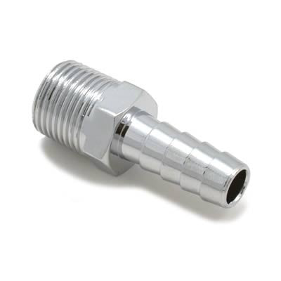 Brewshop Slangenippel 3/8" NPT x 3/8" er en slangestuss i metall laget av rustfritt stål 304, med en gjenget hannende og en riflet stuss for fleksible slanger.