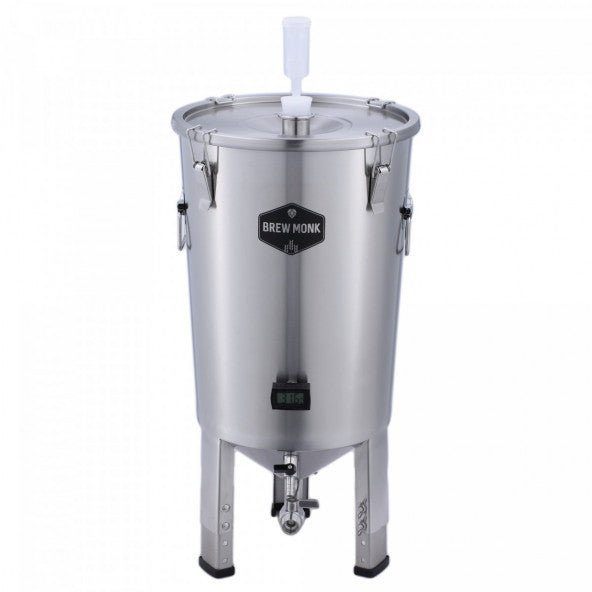 Brew Monk 30L fermenter from the front with tap and dump valve
